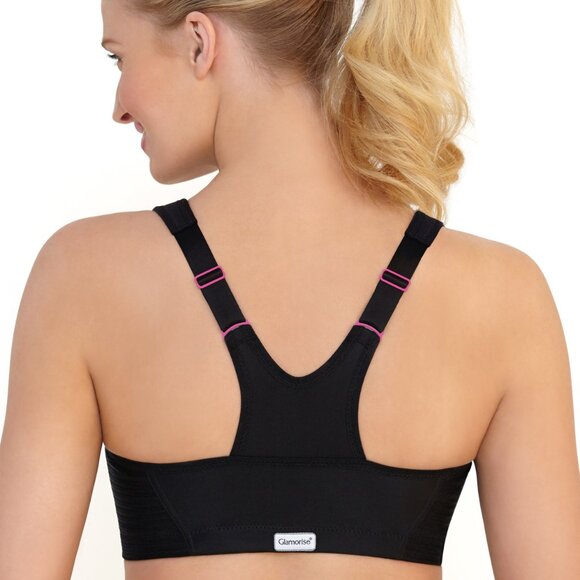 Set of 3! 38B Glamorise SPORT Bra (HIGH-IMPACT) Black (RACERBACK) T-Back Zip NEW - Picture 14 of 16